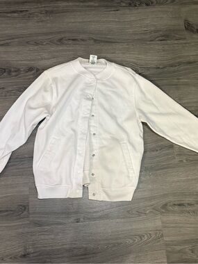 Blair White Snap-Front Collar Sweatshirt